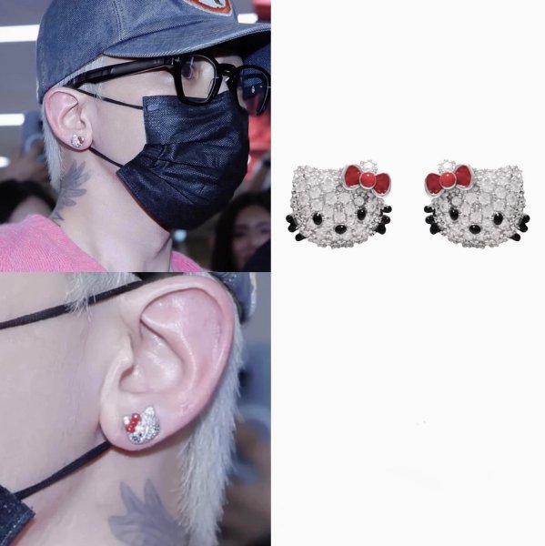 画像1: BIGBANG G-DRAGON ジヨン お揃い風ピアス キティ 042 (1)