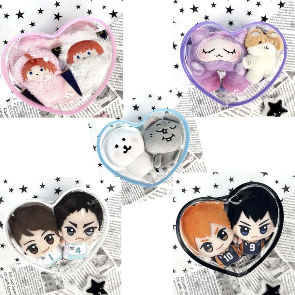 画像1: 10cm用ぬいぐるみ用 ハートのクリアケース 012 痛バ 保護ケース (1)