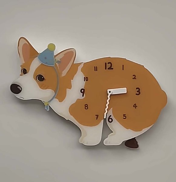 画像1: 犬がうんちしている時計 001 コーギー (1)